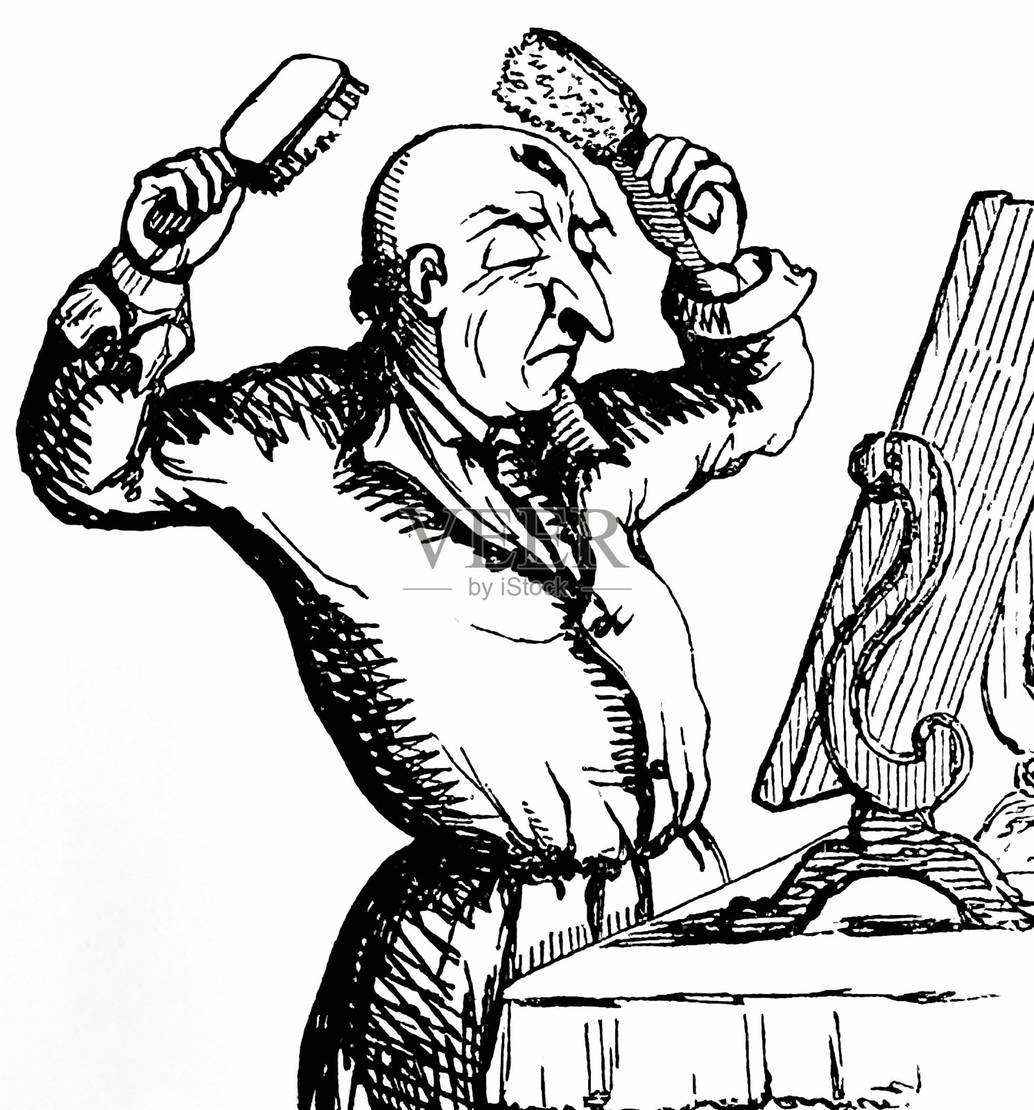 男人擦亮他的光头插画图片素材