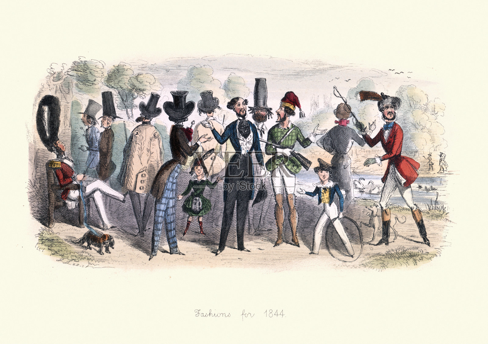 19世纪40年代的维多利亚时尚漫画插画图片素材