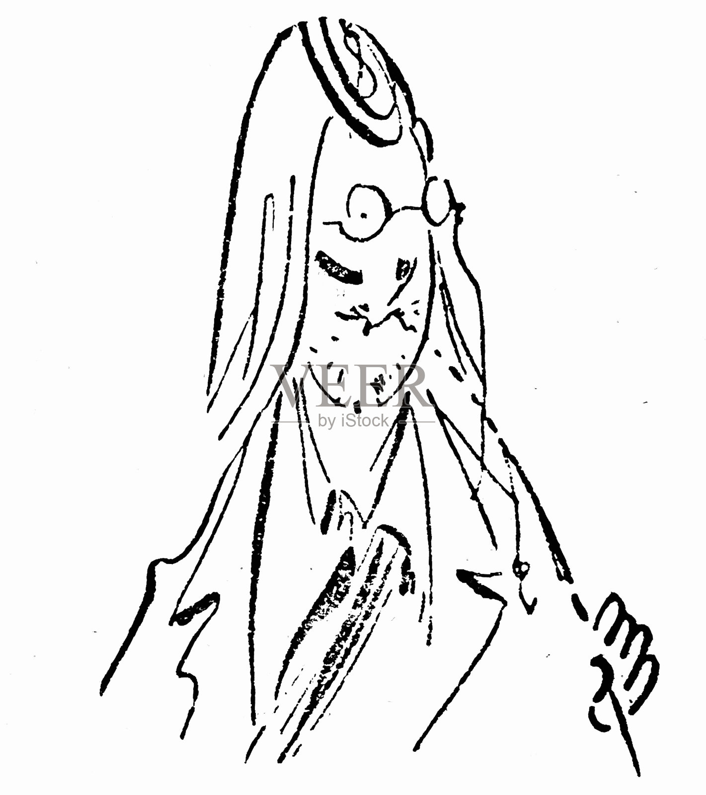 戴着眼镜，留着胡茬，长发的男人，有点糊涂插画图片素材