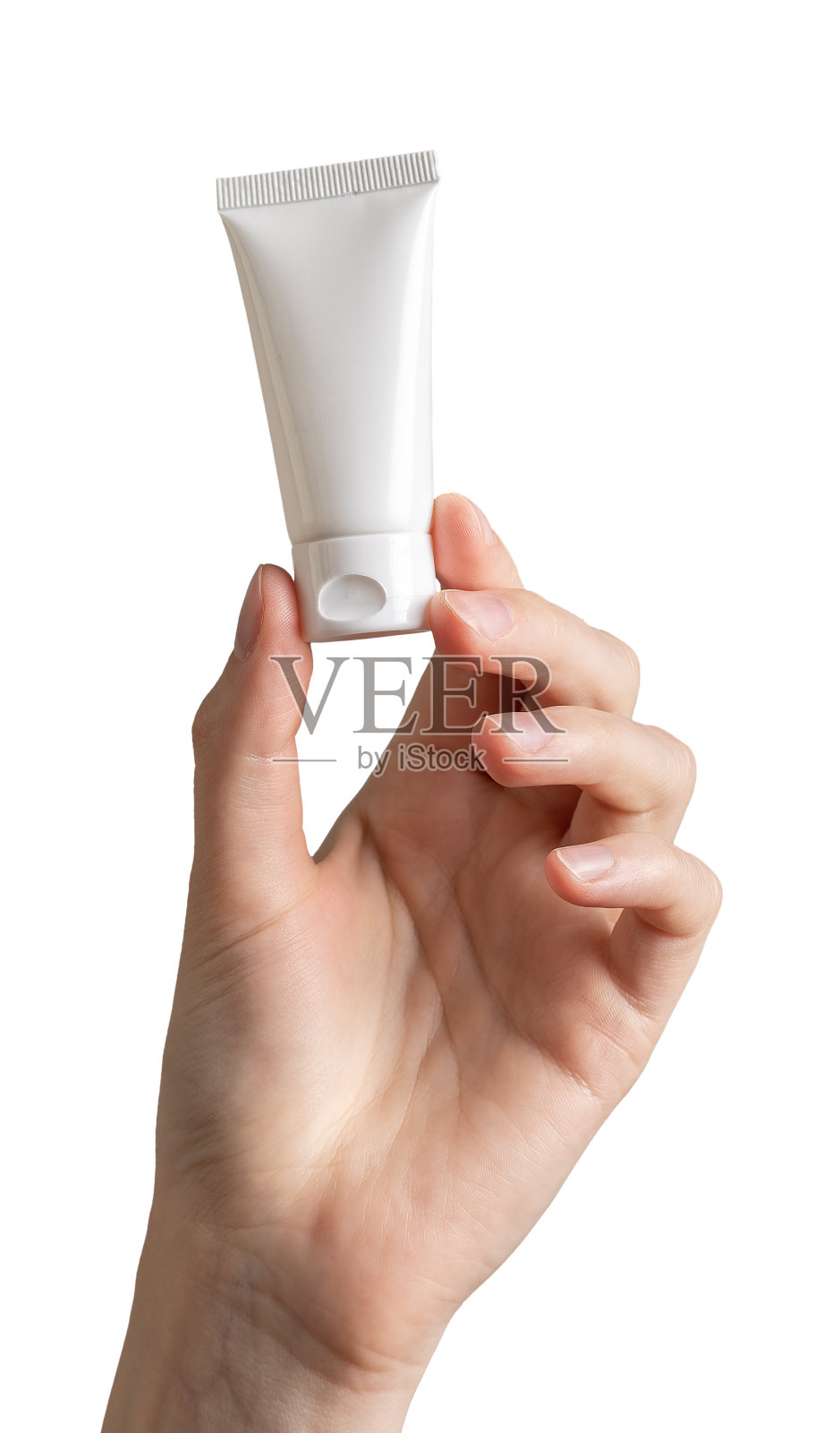 手持小奶油管孤立白色背景照片摄影图片