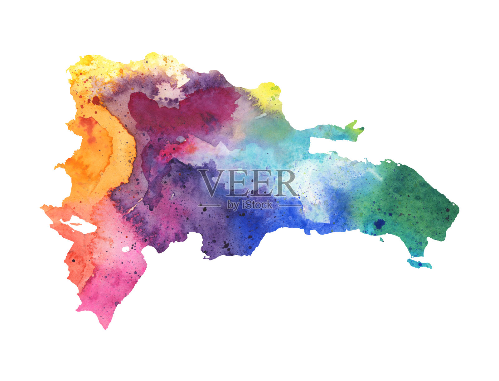 多米尼加共和国栅格水彩地图插图插画图片素材