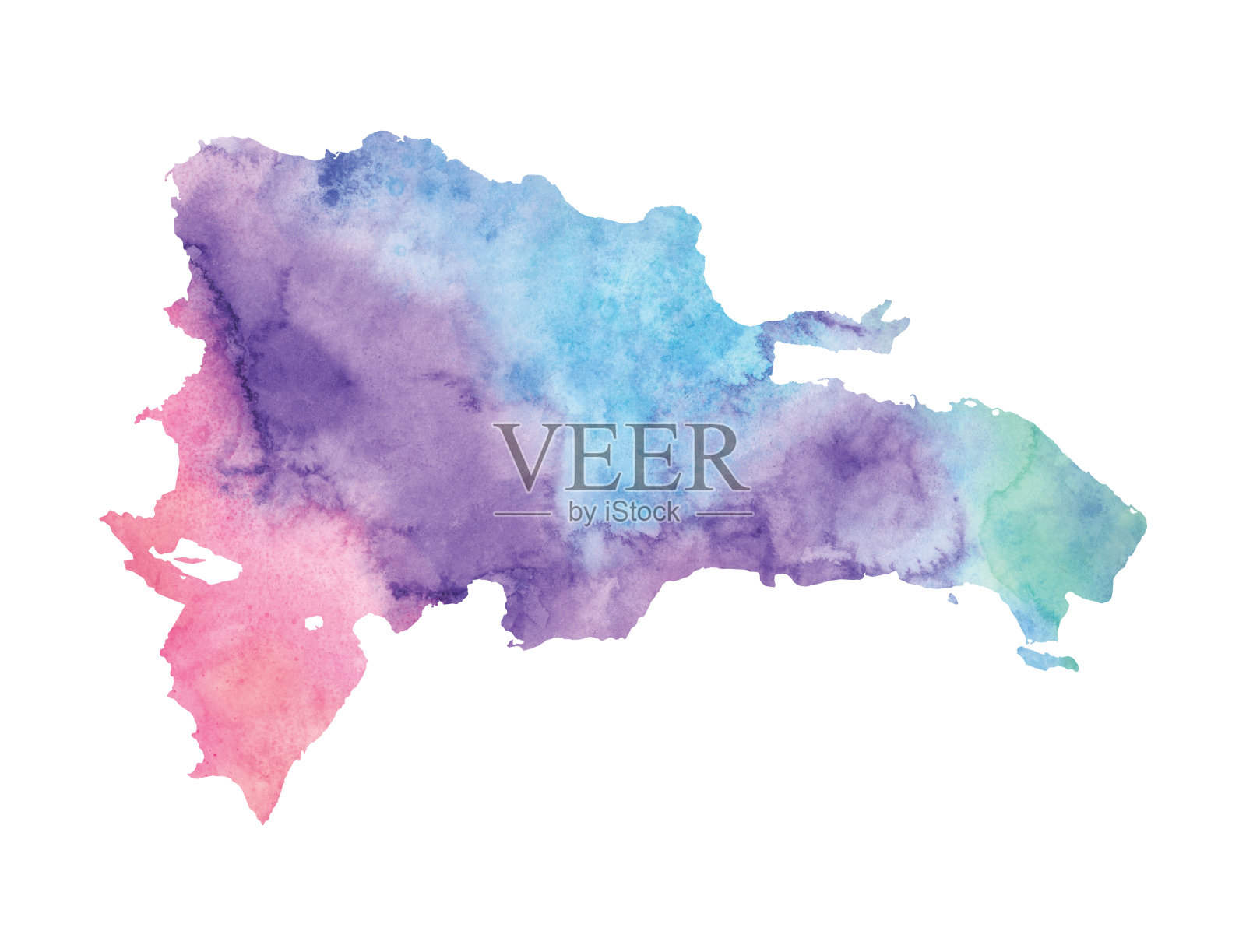 多米尼加共和国栅格水彩地图插图插画图片素材