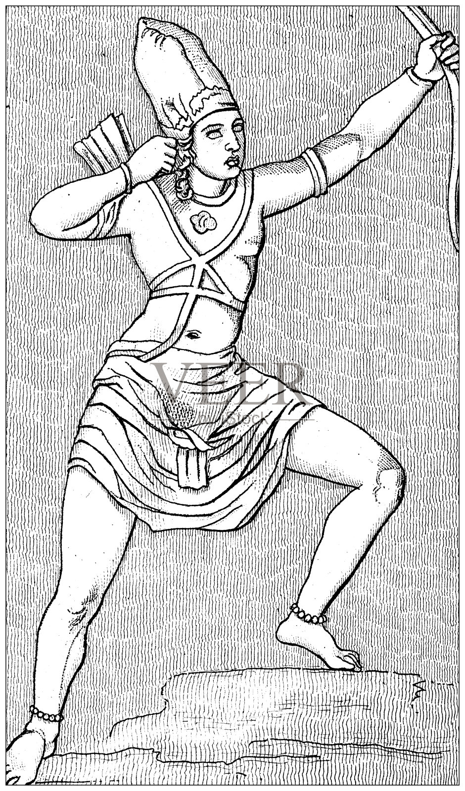 古董雕刻插图，文明:印第安人，埃洛拉艺术插画图片素材