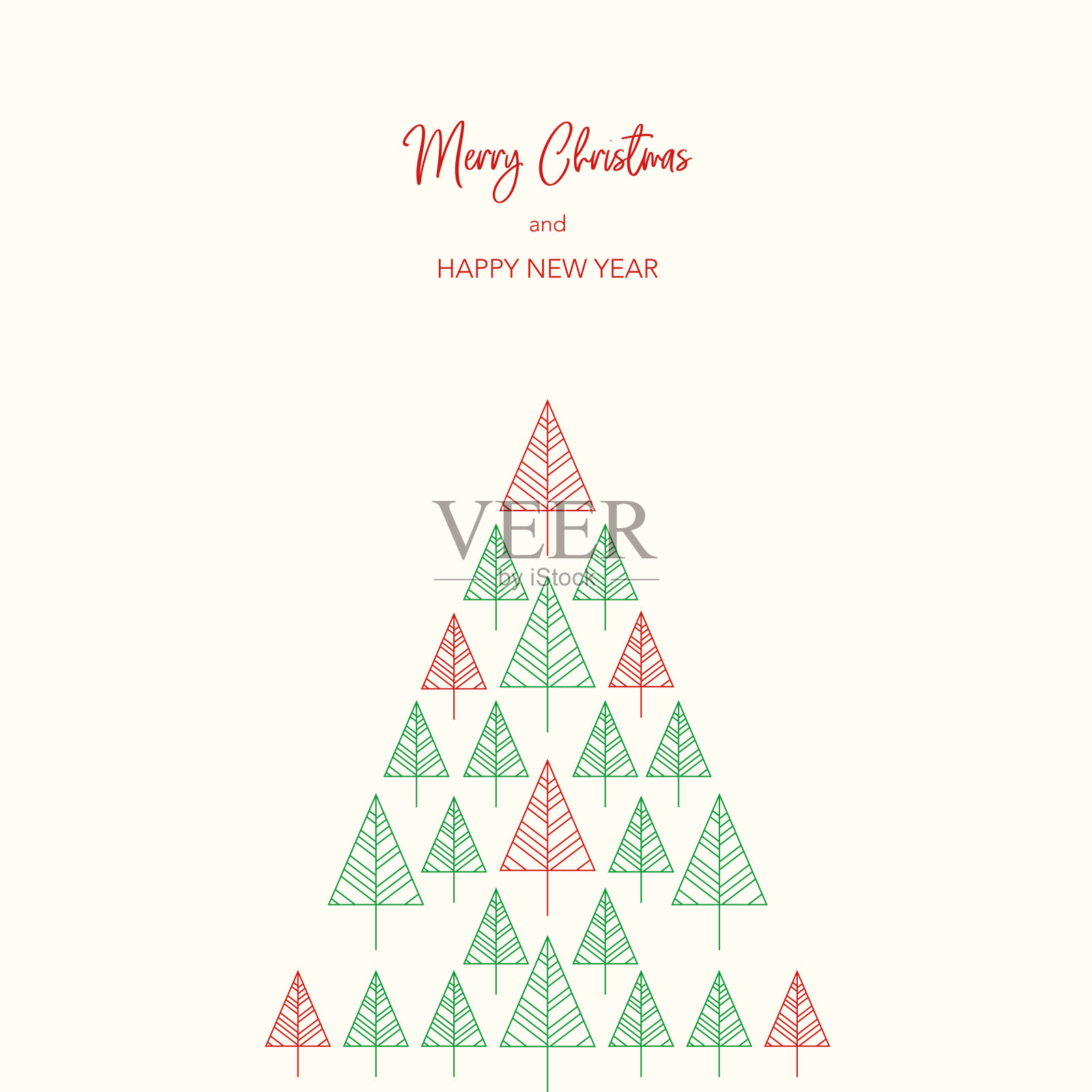 问候插图的一个金色和银色的树形状像圣诞树。插画图片素材