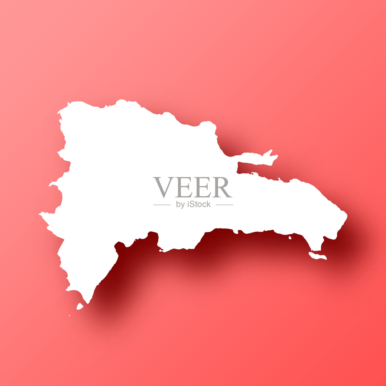 多米尼加共和国地图，红色背景和阴影插画图片素材