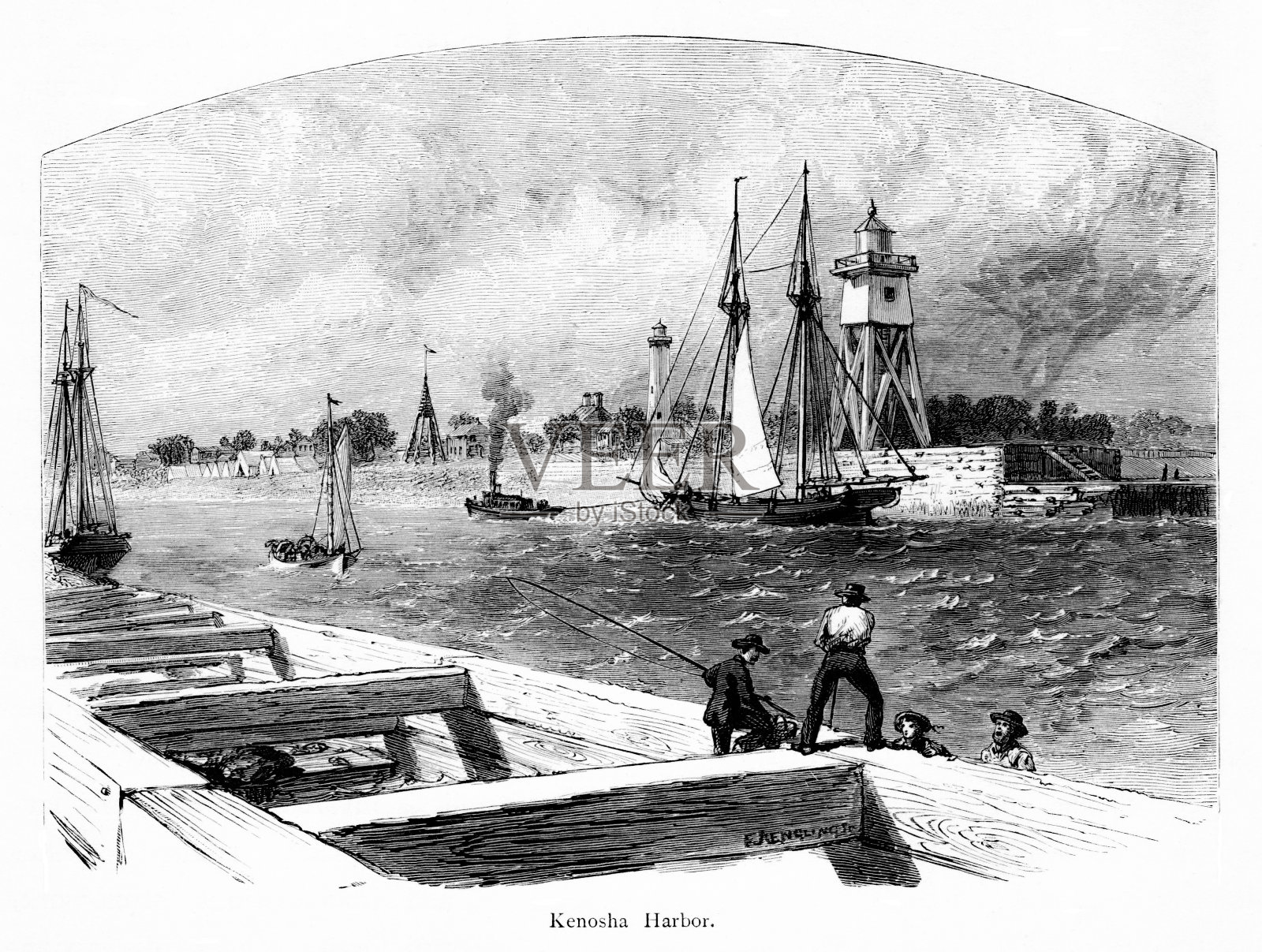 基诺沙港，威斯康星州，美国，《美国地理》插画图片素材