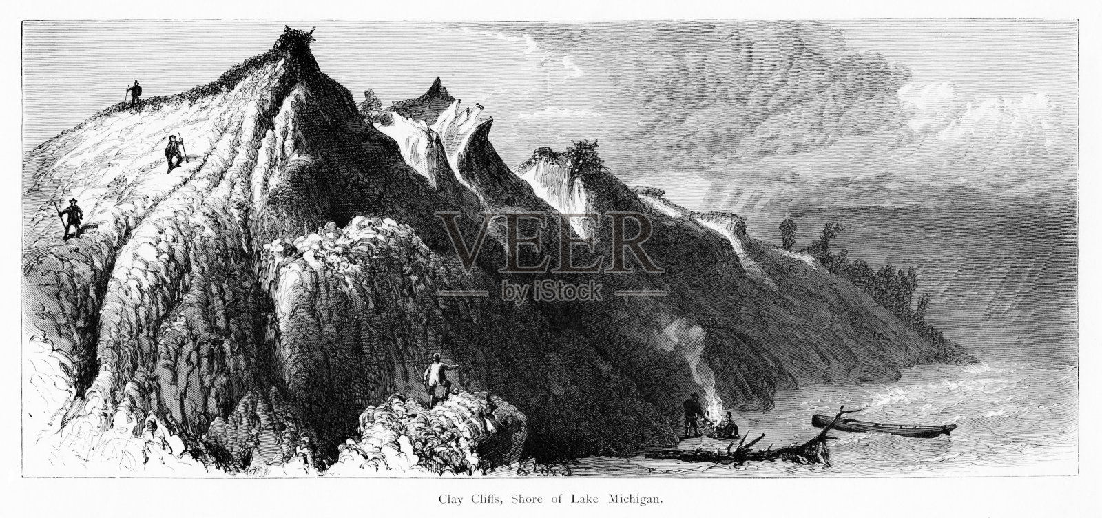 密歇根湖的黏土悬崖，美国密歇根州插画图片素材