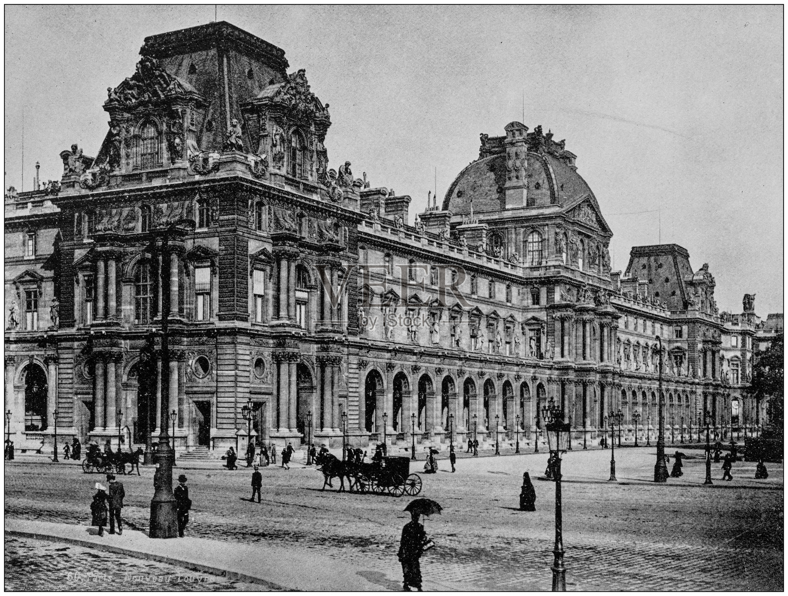 世界著名景点的古董照片:法国巴黎卢浮宫插画图片素材