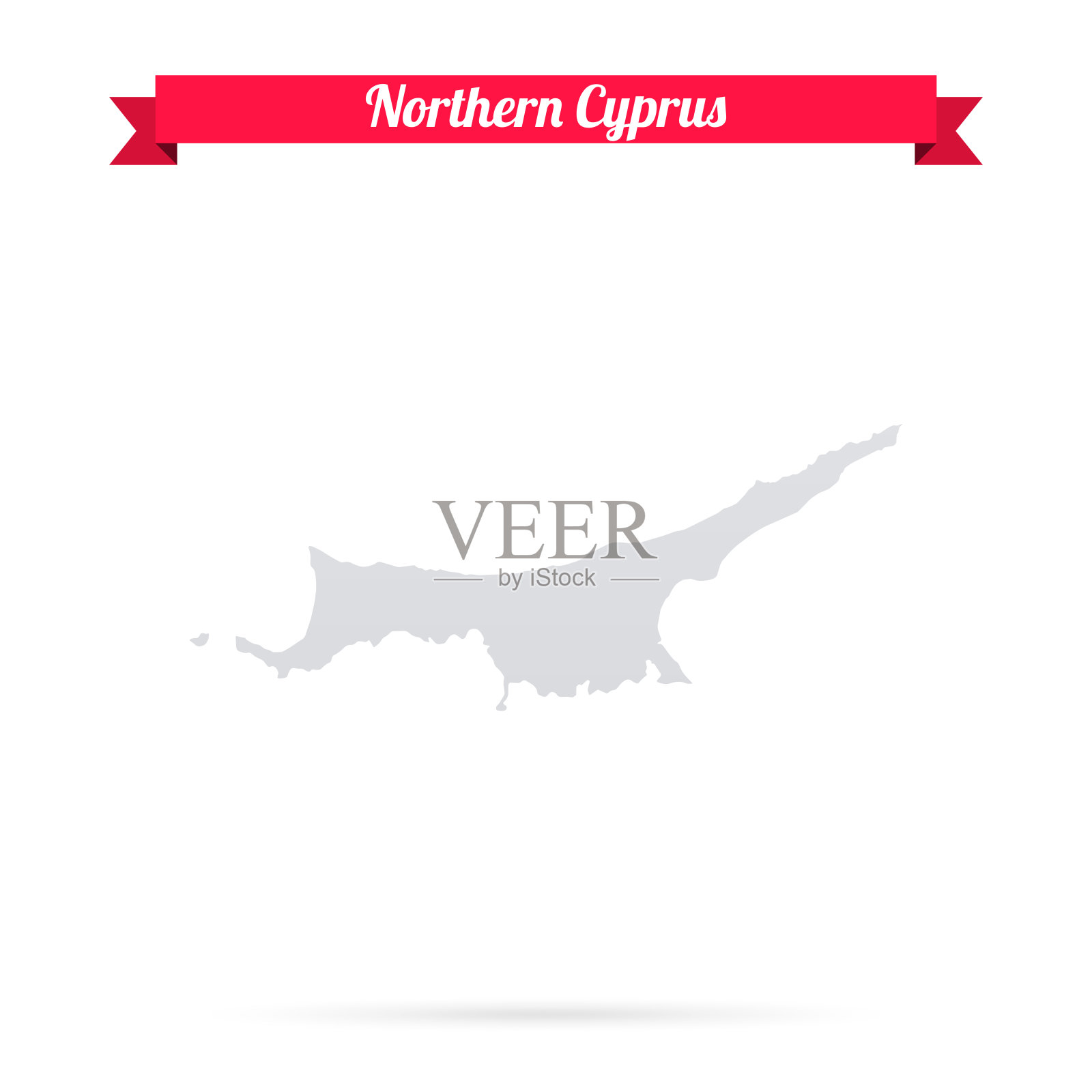 北塞浦路斯地图在白色背景与红色横幅插画图片素材