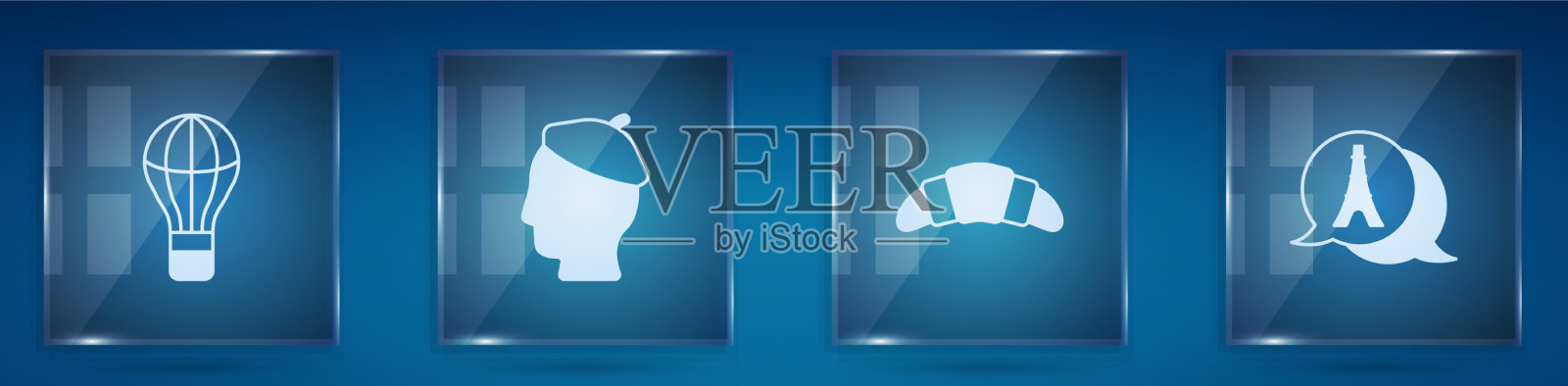 设好热气球，法国人，羊角面包和图标素材