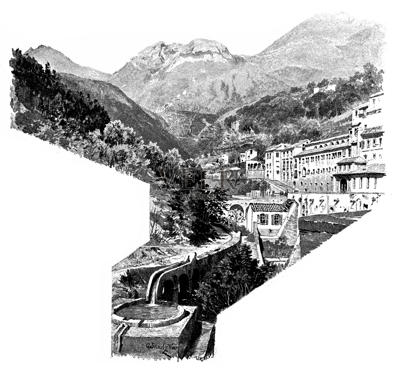 La Trinità della Cava通常被称为Badia di Cava，是位于意大利南部萨莱诺省的卡瓦德蒂雷尼附近的本笃会领土修道院插画图片素材