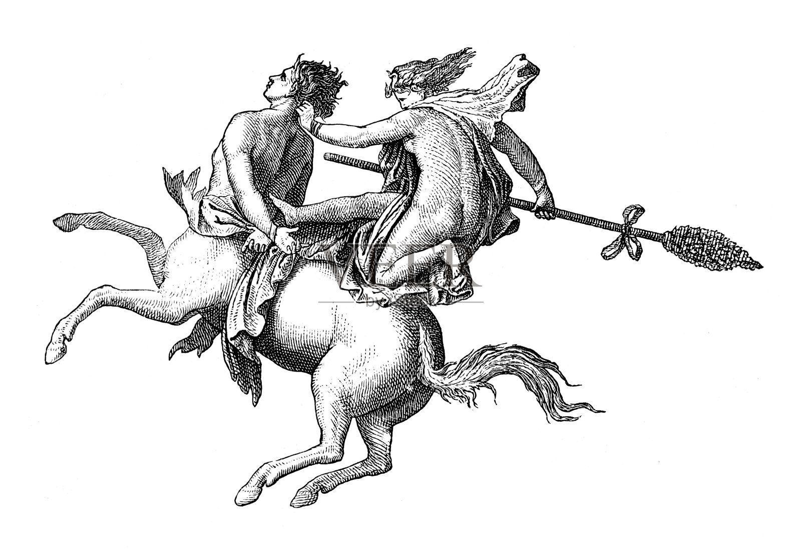 在庞贝，巴羌特征服了一幅希腊神话壁画插画图片素材