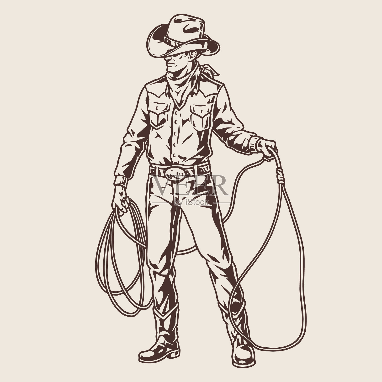 牛仔套索单色复古贴纸设计模板素材