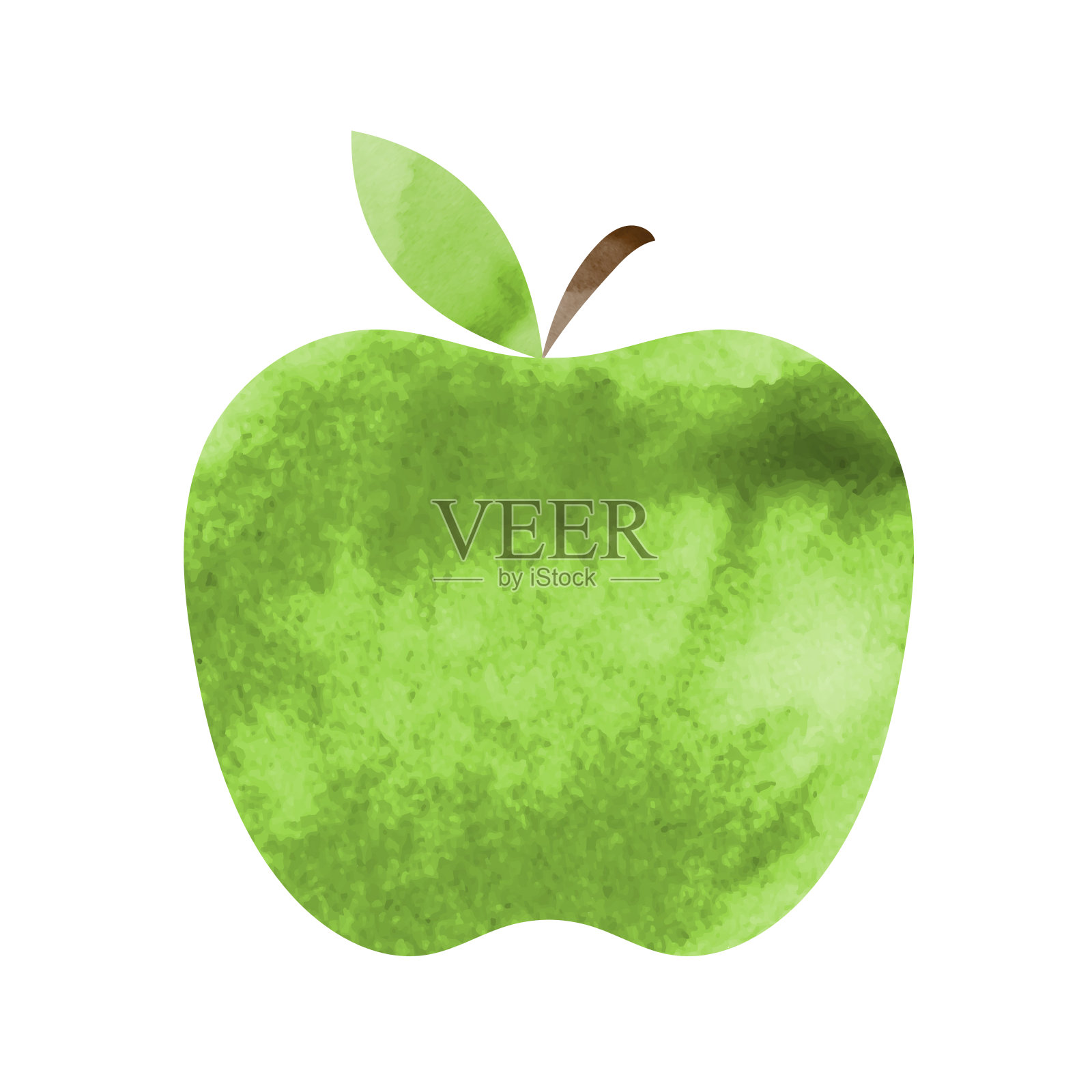 绿色水彩苹果图标，白色背景。向量插画图片素材