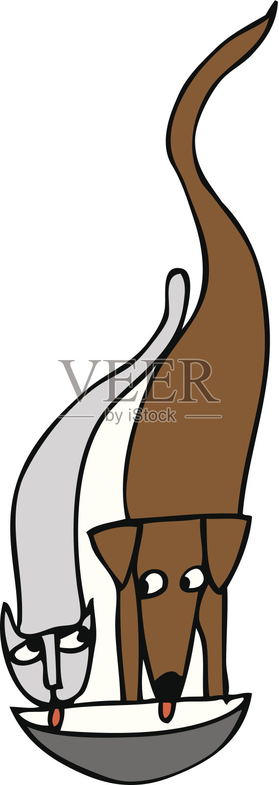 狗和猫在一起吃饭插画图片素材