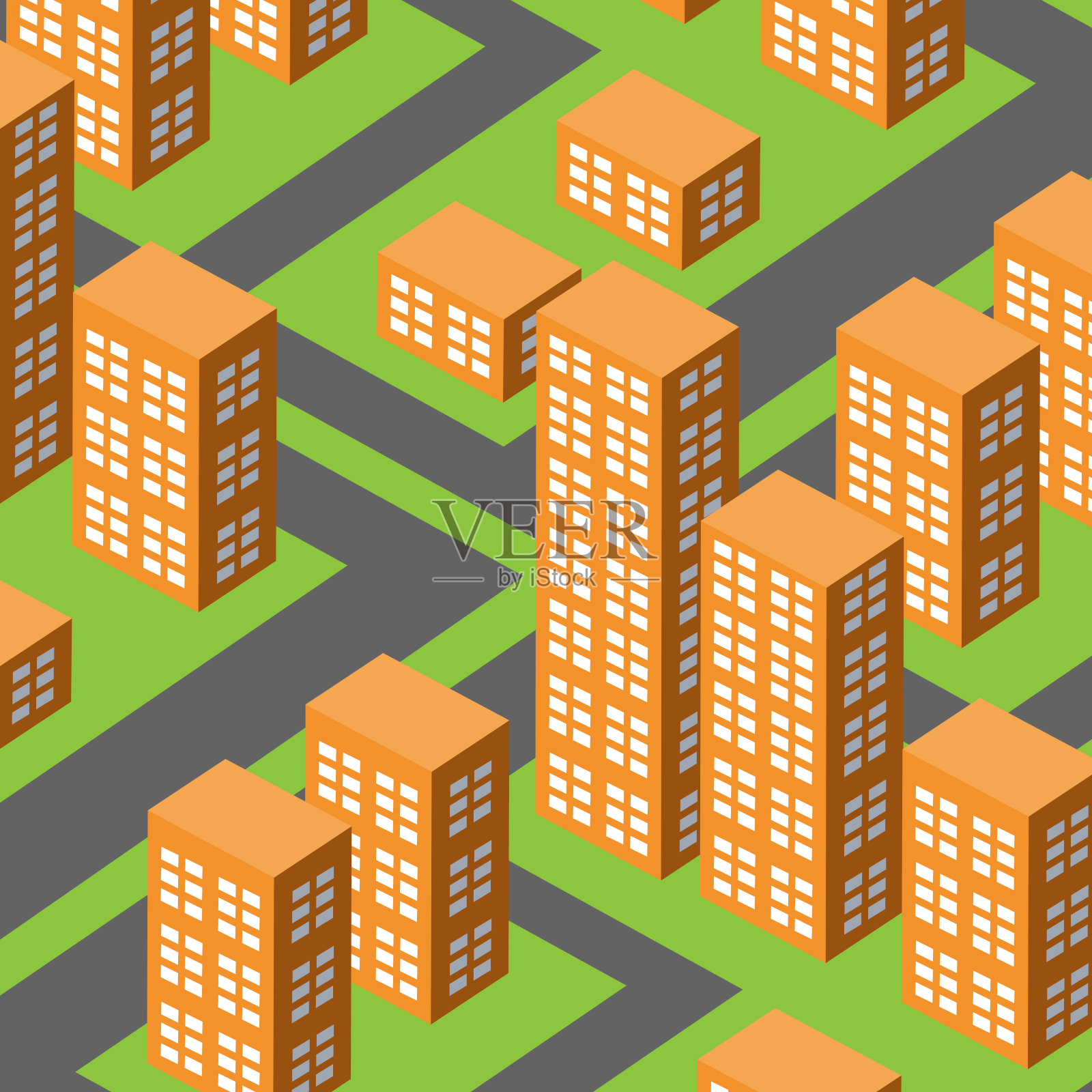 矢量等距城市建筑，现代城市街区建设插画图片素材