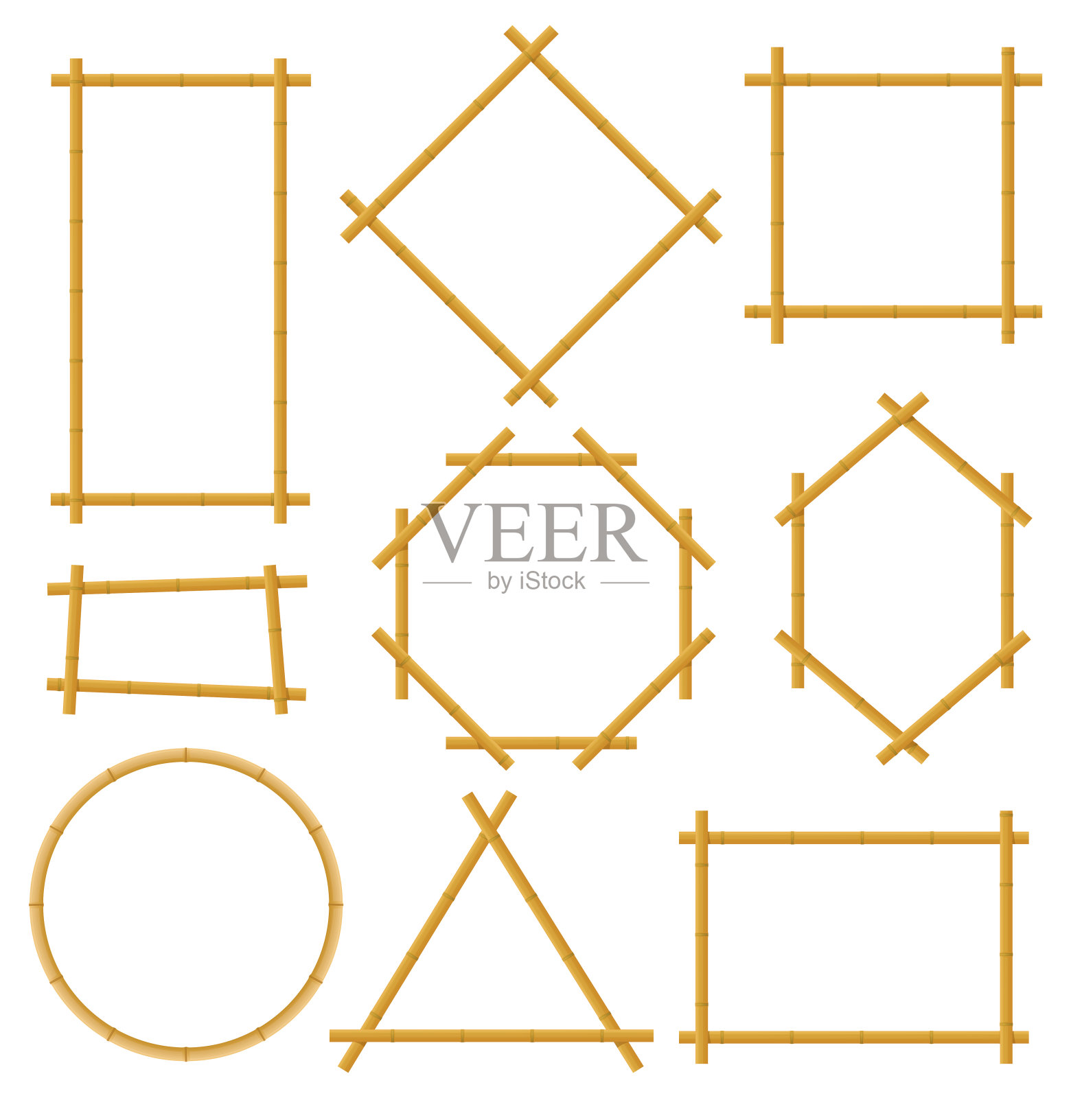 棕色竹框架平坦向量插图集插画图片素材