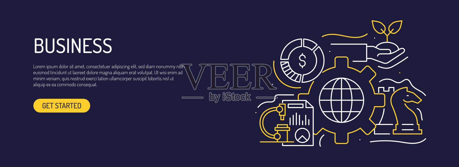 商业相关的网页横幅线条风格。现代设计矢量插图的网页横幅，网站标题等。插画图片素材