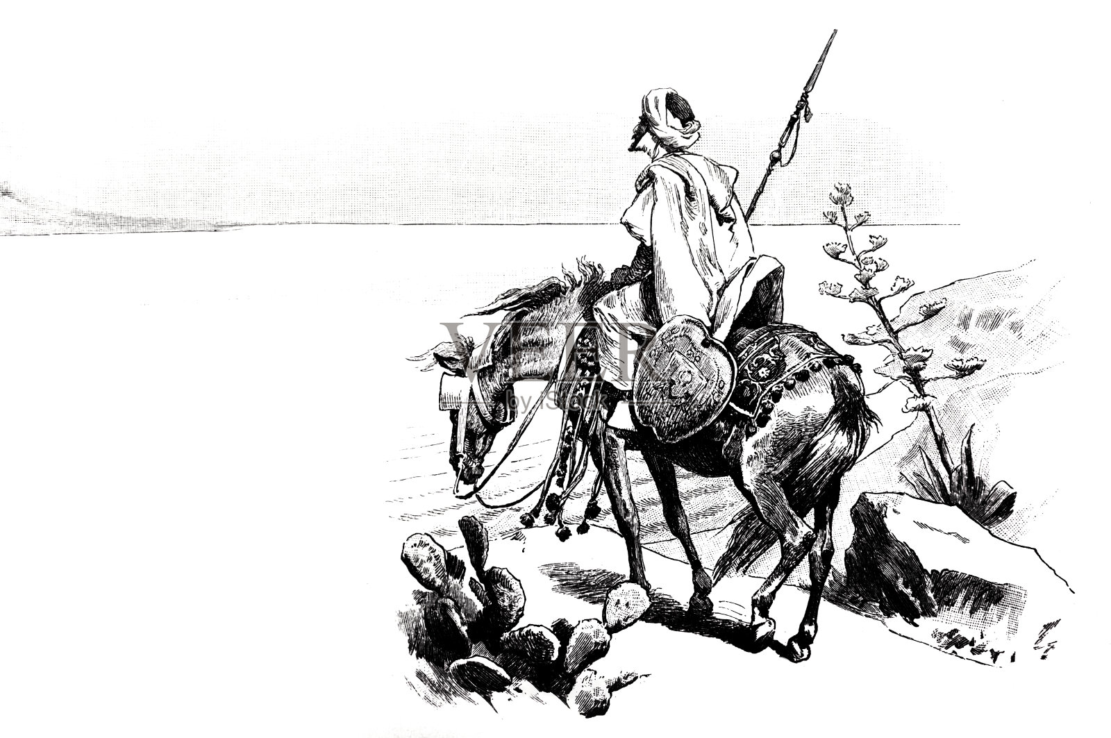 骑在马上拿着矛的阿拉伯人插画图片素材