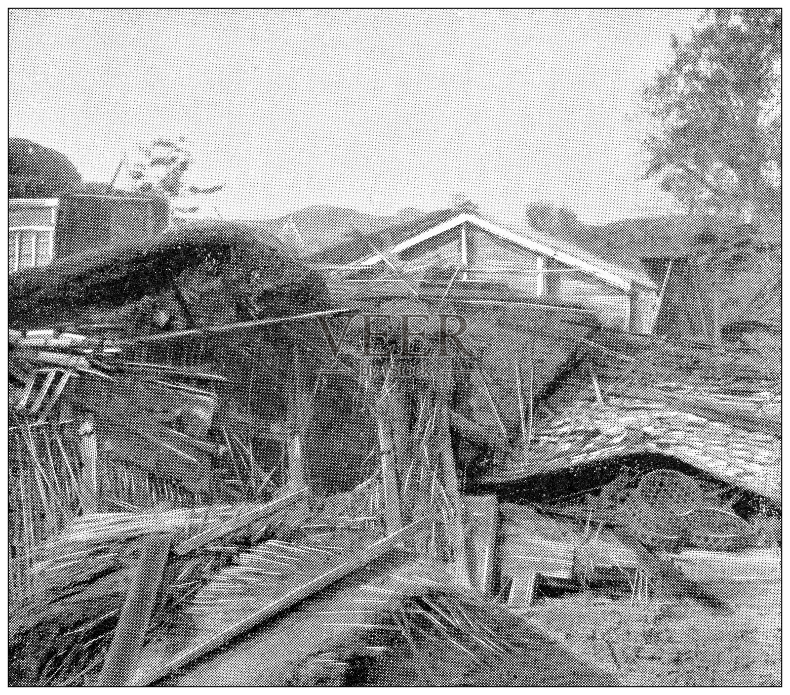 日本古玩旅行照片:地震破坏插画图片素材