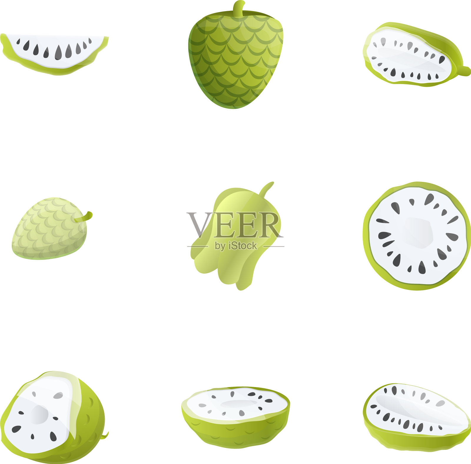 柑橘soursop图标设置卡通风格图标素材