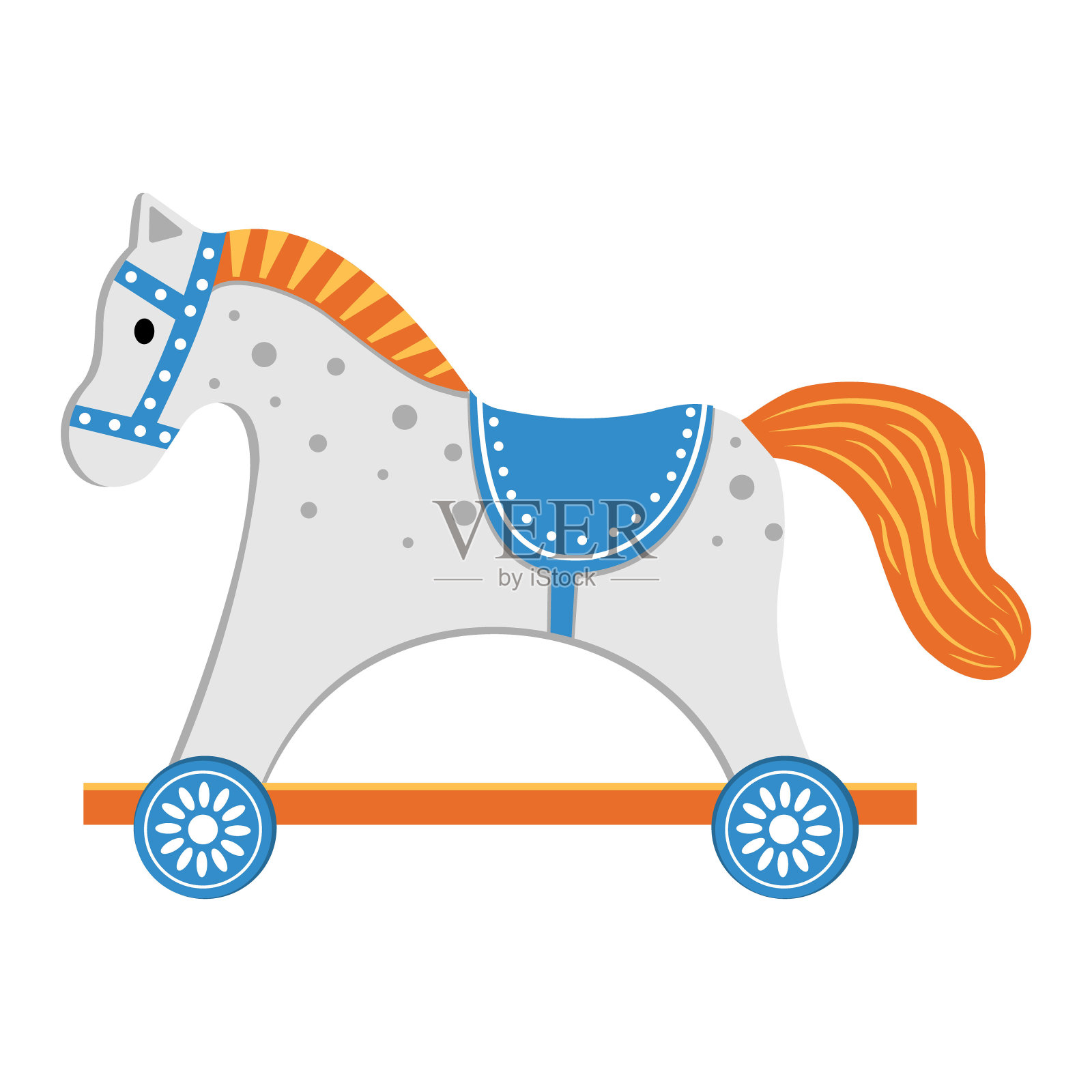 一个带有儿童木制木马形象的图标。矢量孤立的卡通风格插图。插画图片素材