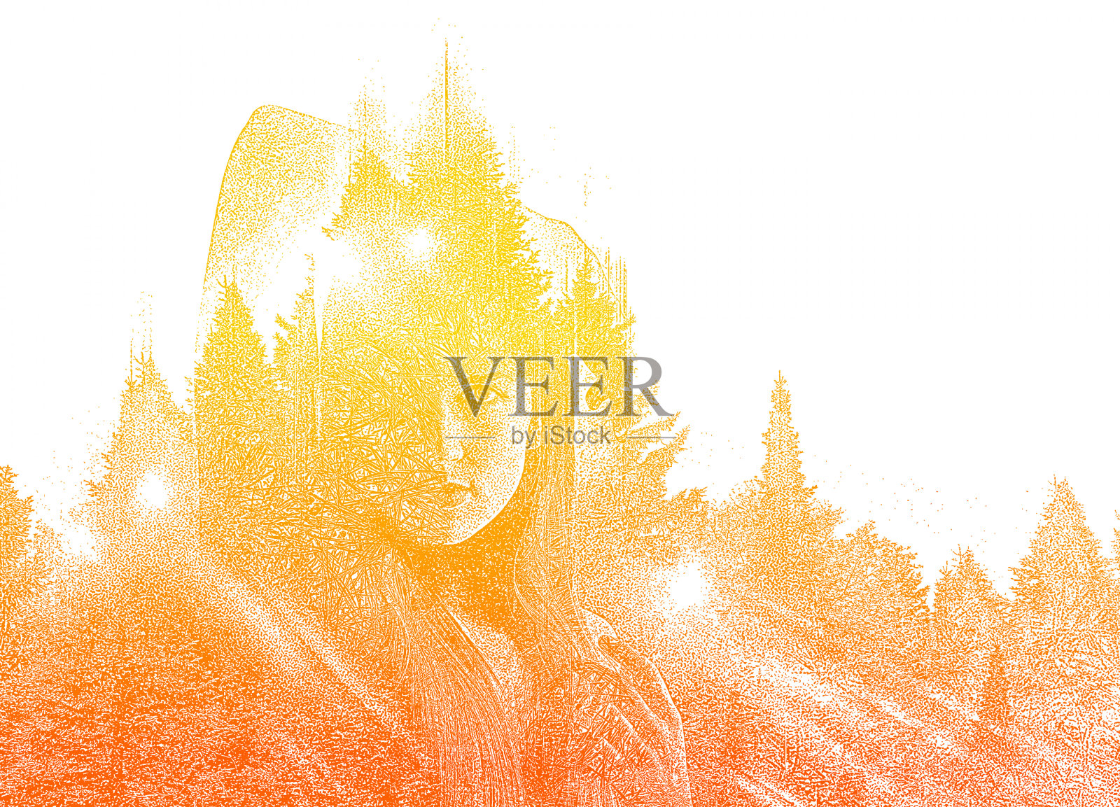 多重曝光美丽女人，感恩自然，身体健康插画图片素材