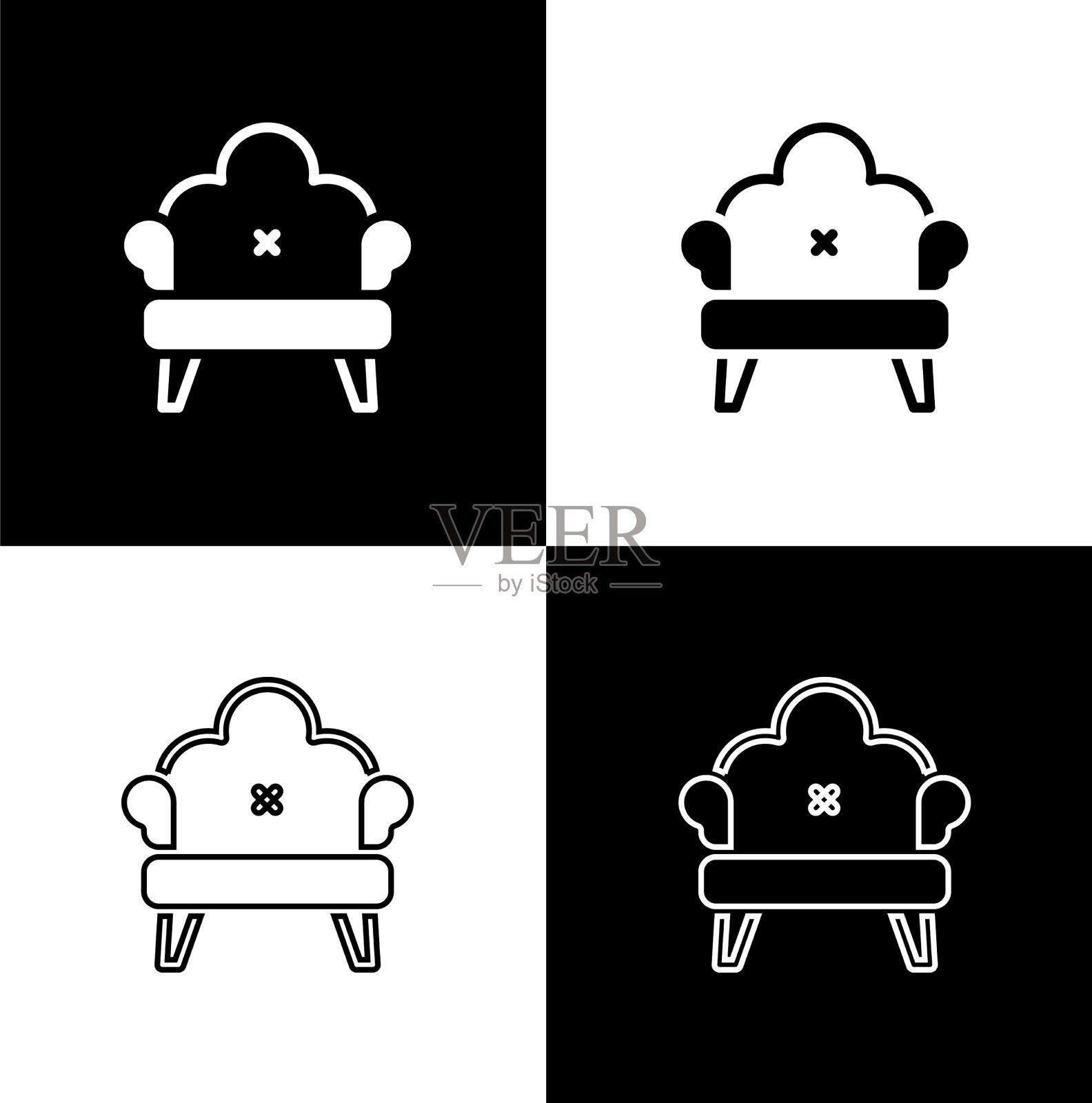 将沙发图标隔离在黑白上图标素材