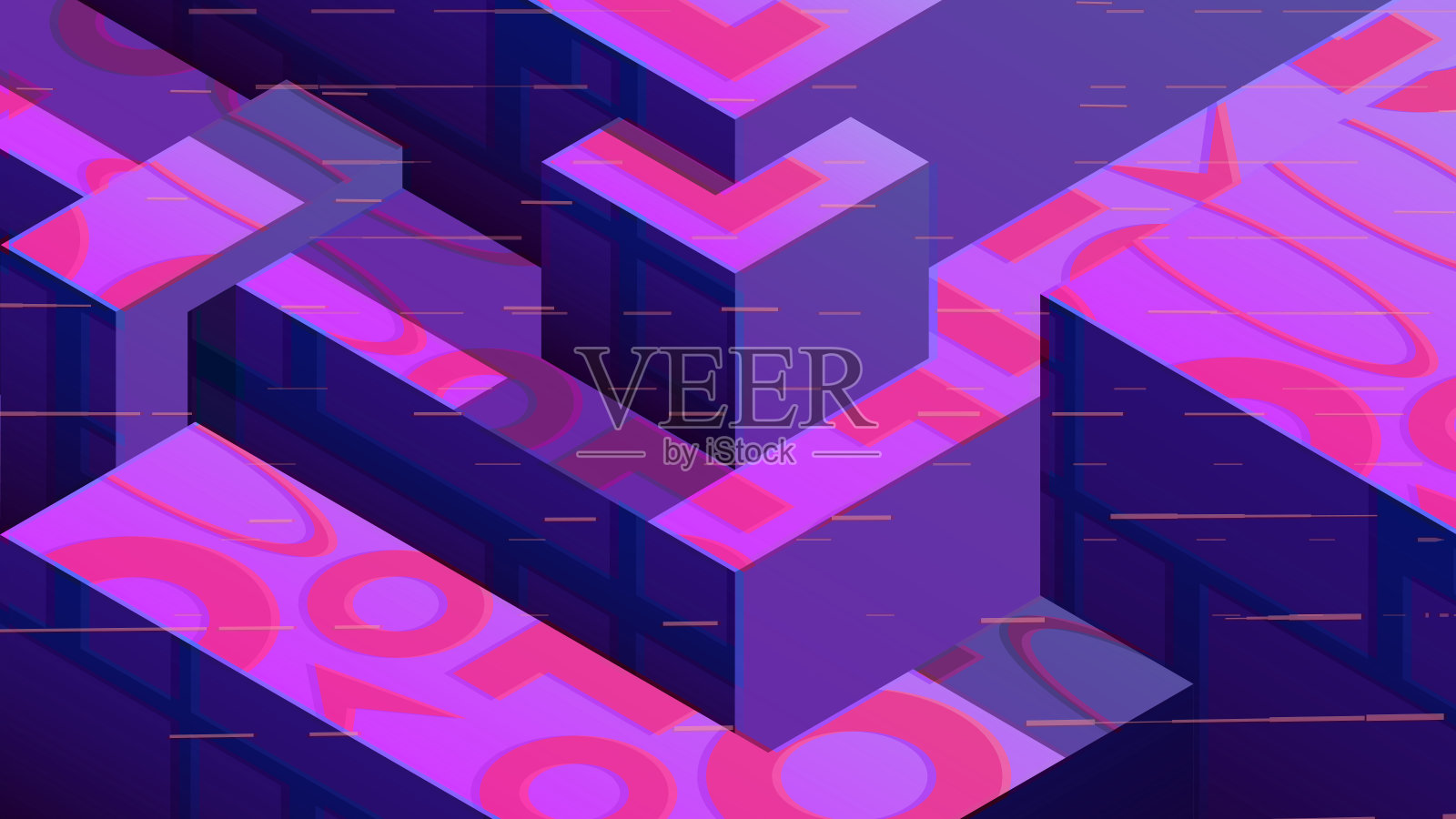 复古未来几何插图- 3D几何形状与模式。插画图片素材