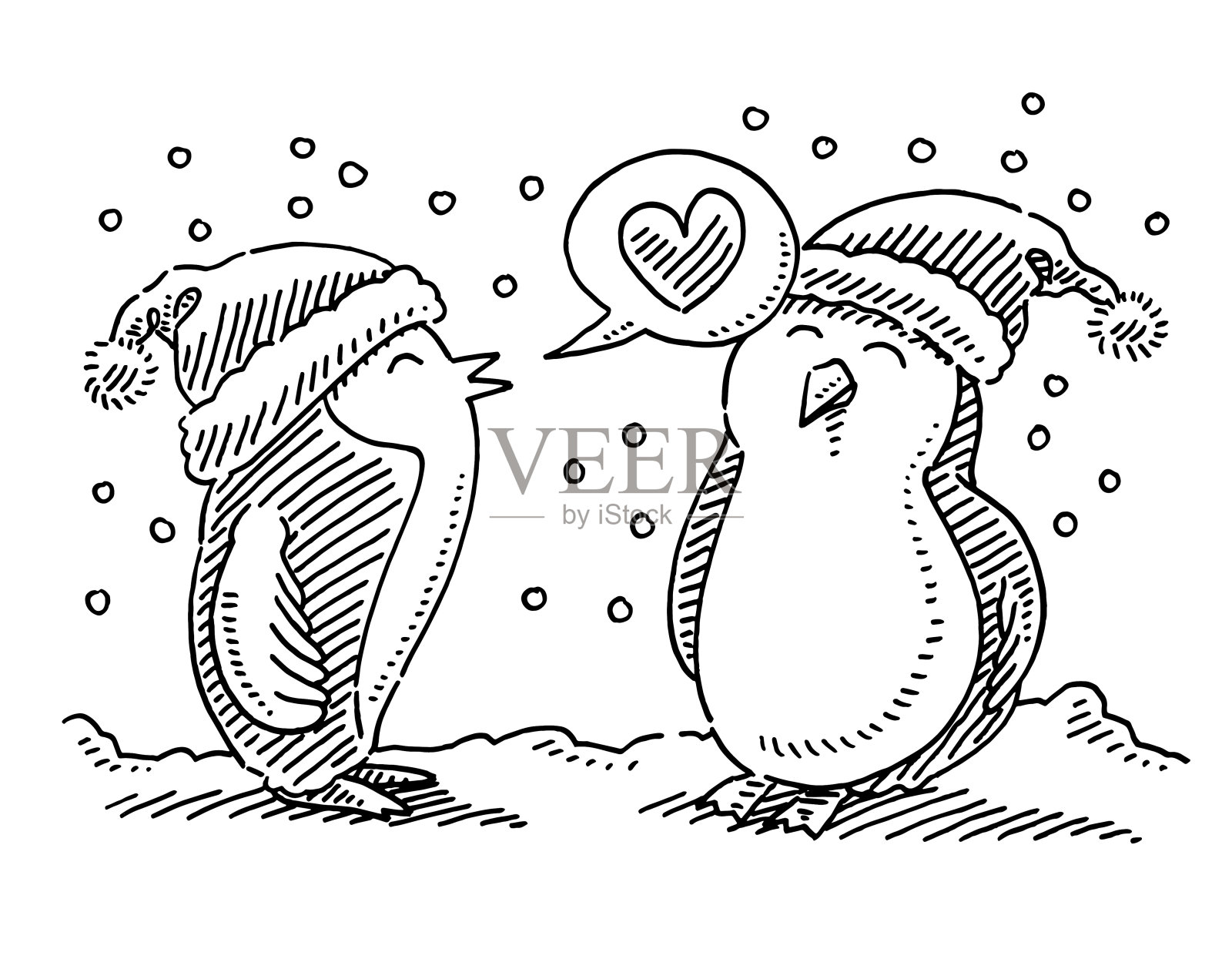 两只正在恋爱中的卡通企鹅插画图片素材