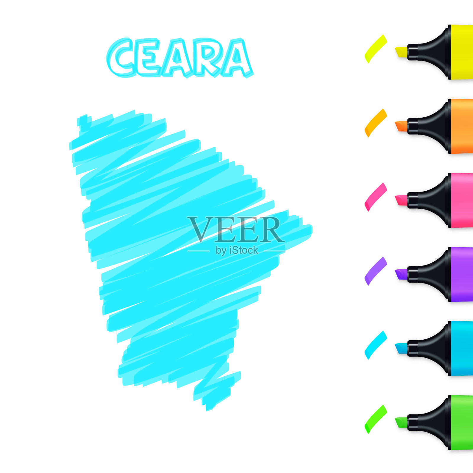 塞阿拉地图手绘与蓝色高光在白色背景插画图片素材