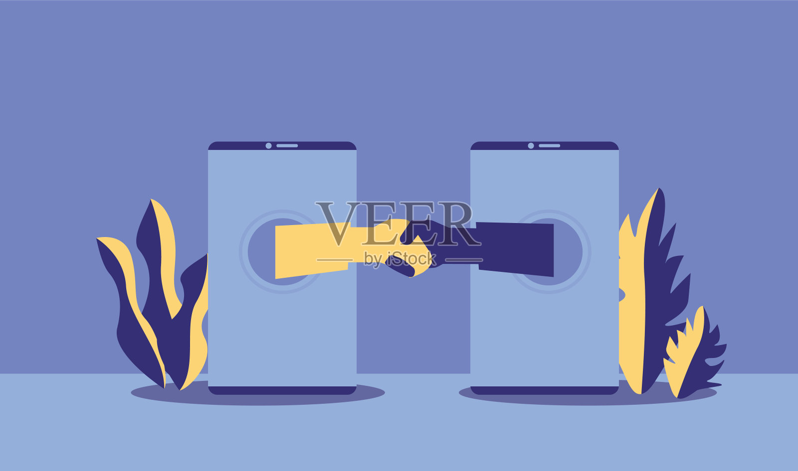 通过手机握手进行沟通与合作插画图片素材