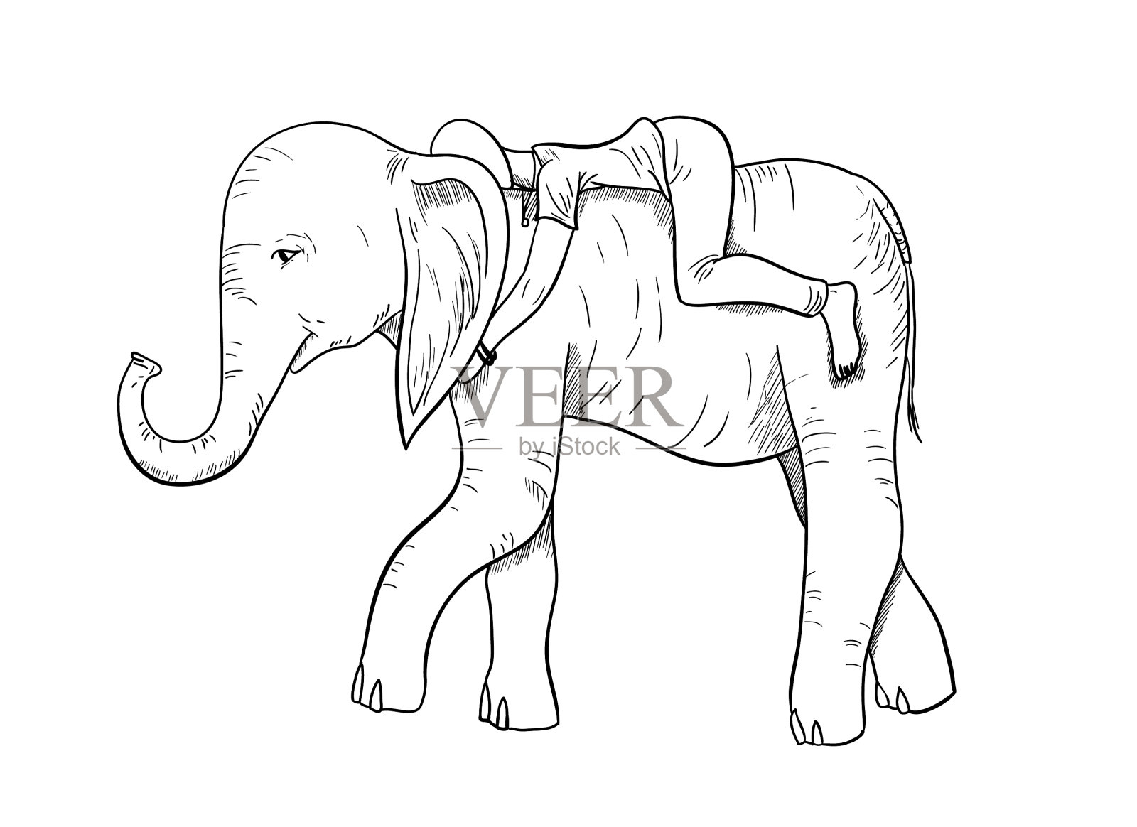 把人纹在大象身上插画图片素材