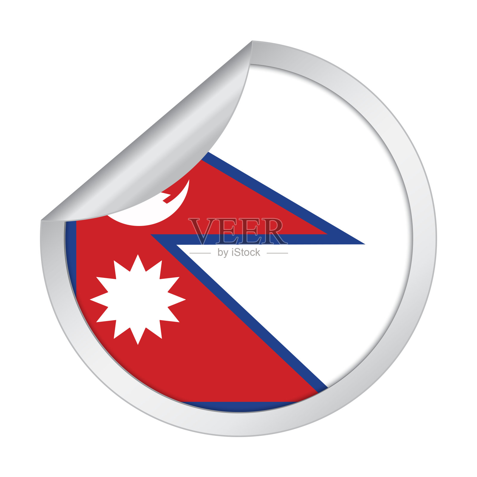 尼泊尔国旗贴纸图标，一角剥落插画图片素材