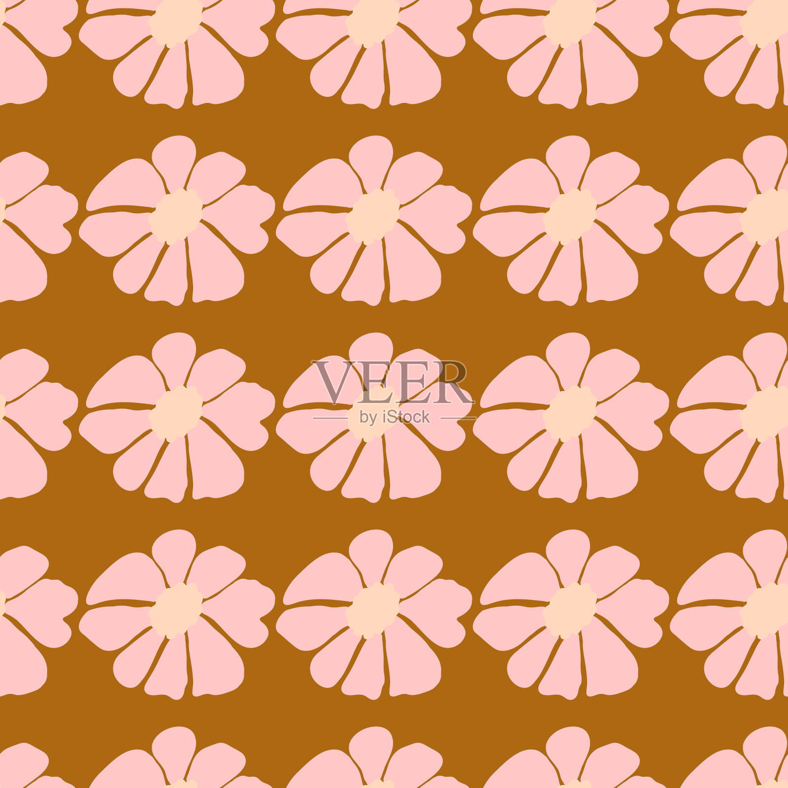 复古时髦的花朵无缝图案。复古花香背景。抽象风格化的植物壁纸插画图片素材