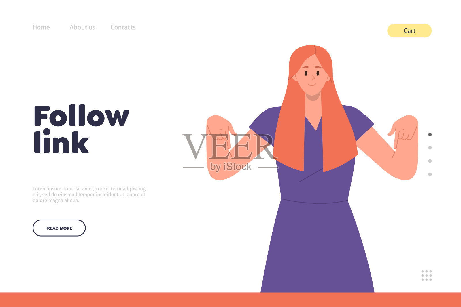 按照链接邀请登陆页设计模板与女性卡通人物指向向下插画图片素材