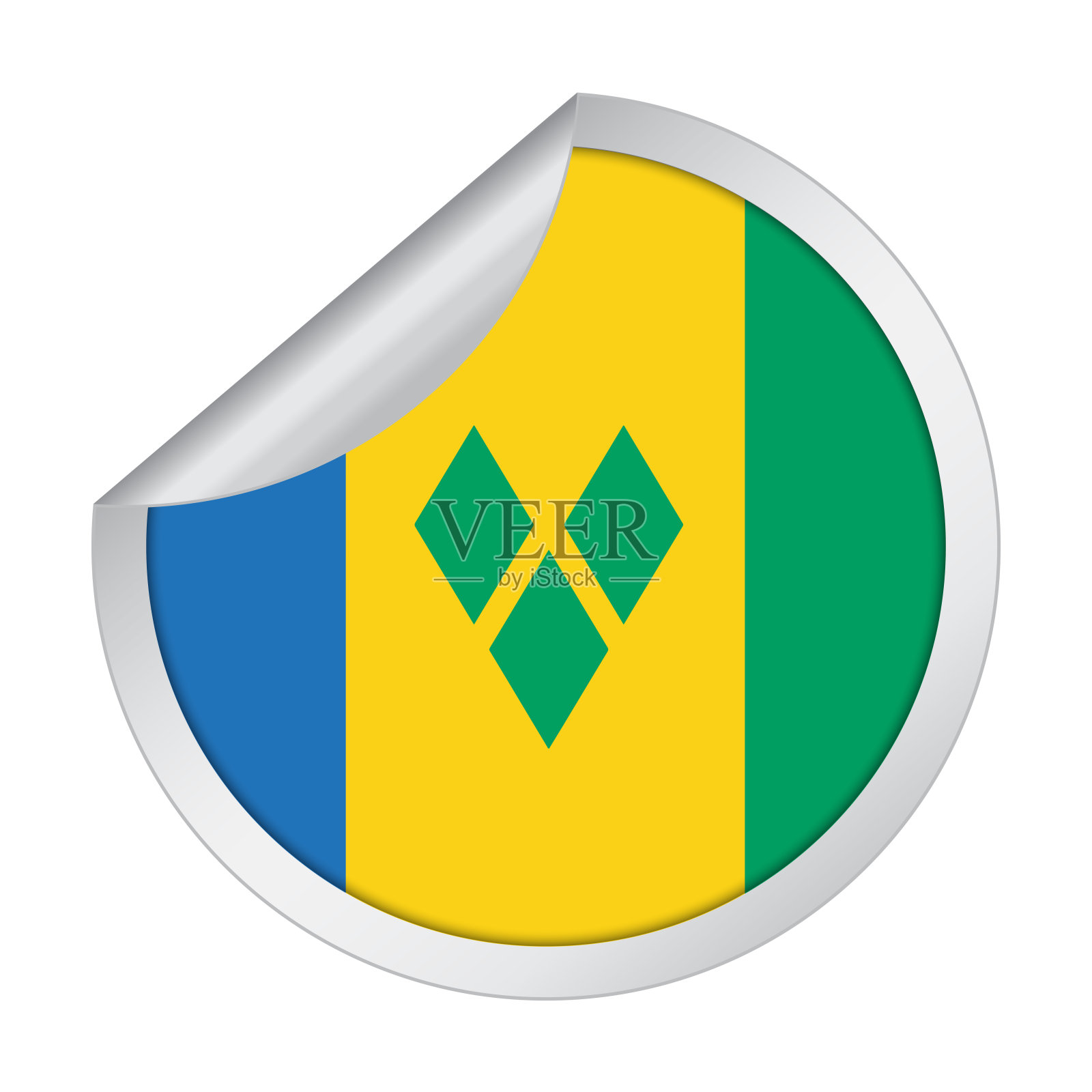 圣文森特和格林纳丁斯可剥落的贴纸旗帜图标，在白色背景上隔离插画图片素材