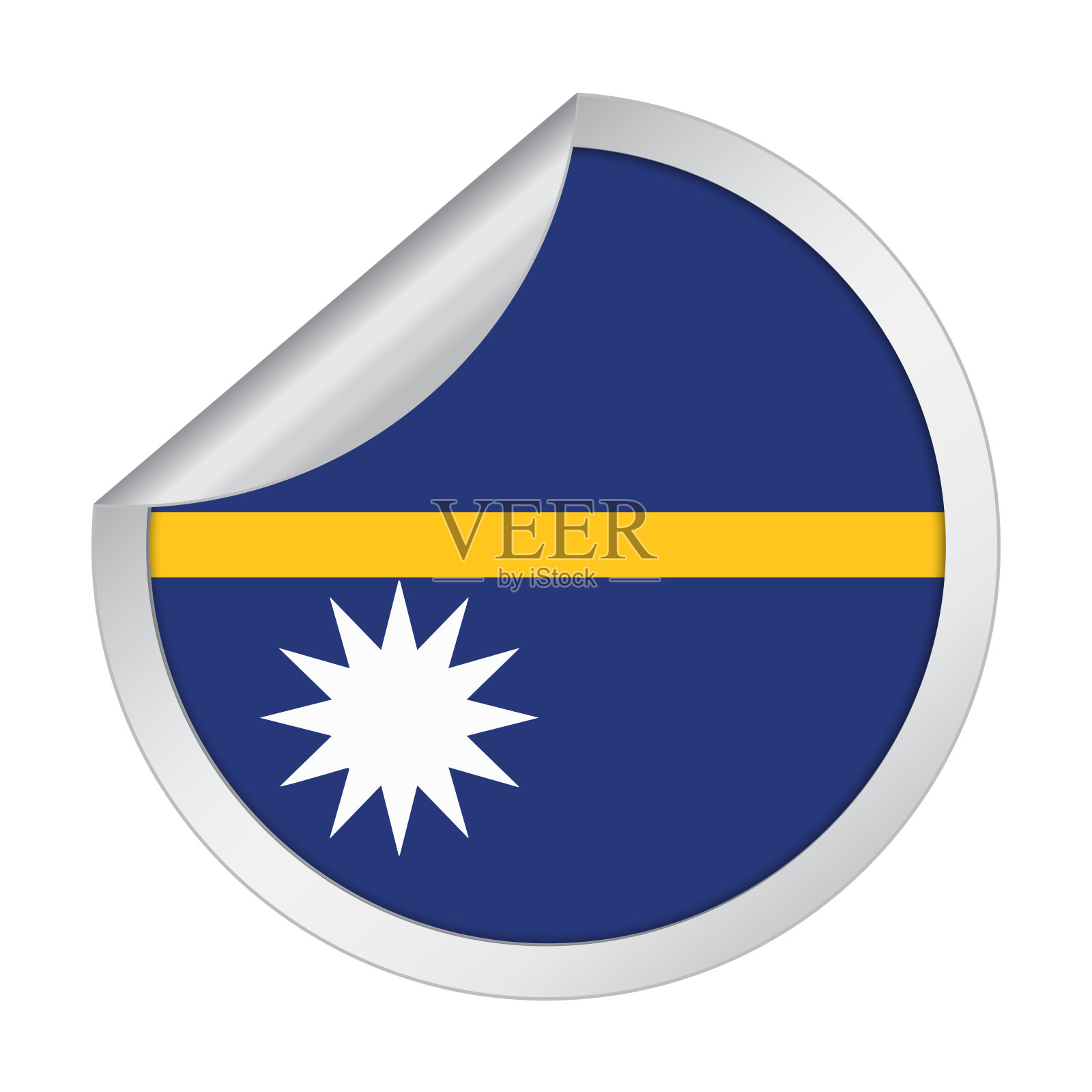 带有剥离角落的瑙鲁贴纸旗帜图标，隔离在白色背景上插画图片素材