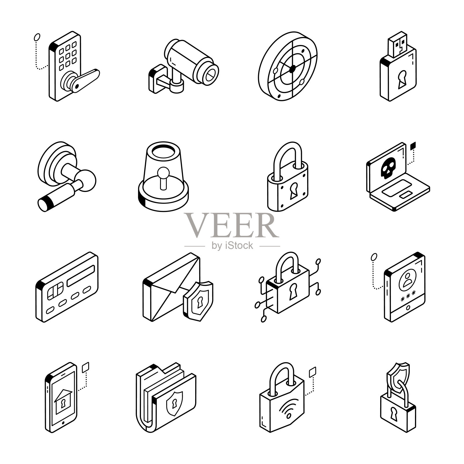 包保护轮廓等距图标插画图片素材