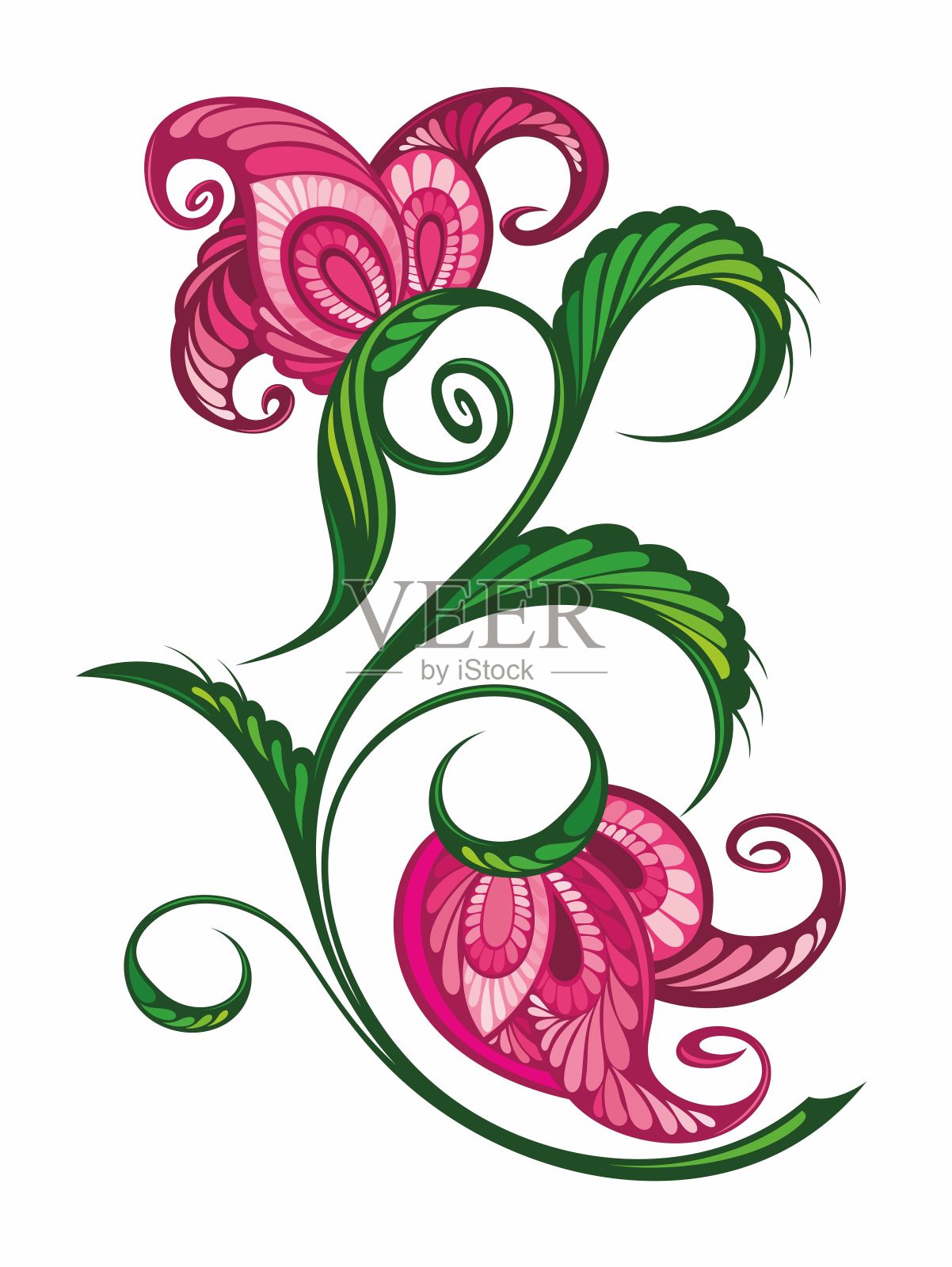 风格化和美丽的佩斯利花，纺织佩斯利设计。纺织面料设计插画图片素材