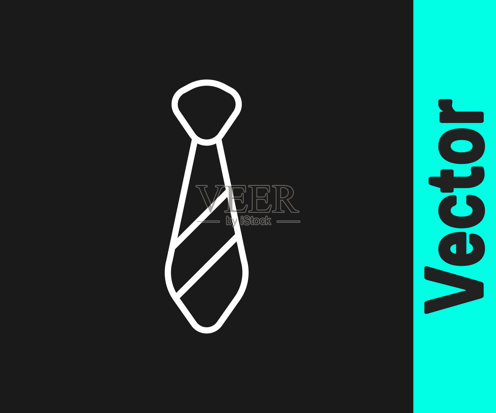 白线领带图标孤立在黑色背景。领带和领巾符号。向量插画图片素材