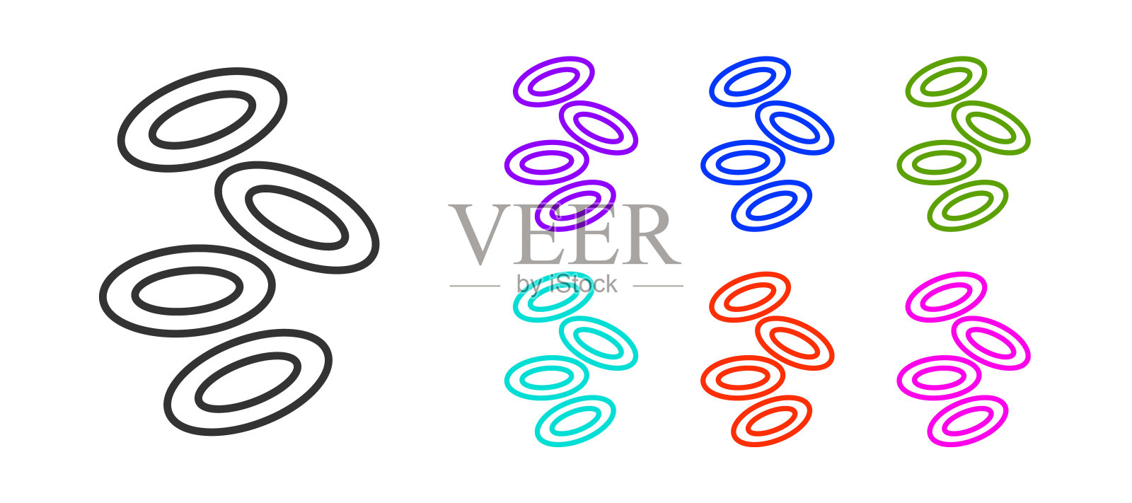 黑线医学血红蛋白红细胞图标隔离在白色背景。设置图标彩色。向量插画图片素材