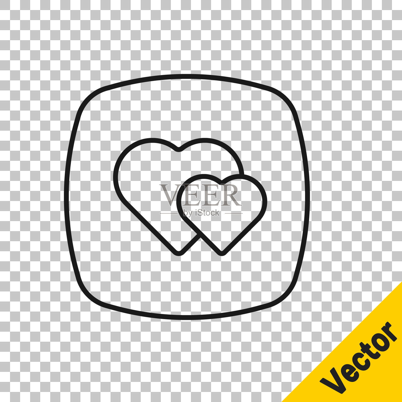 黑线心脏图标隔离在透明的背景。象征浪漫的连结、加盟、激情与婚礼。情人节快乐。向量插画图片素材