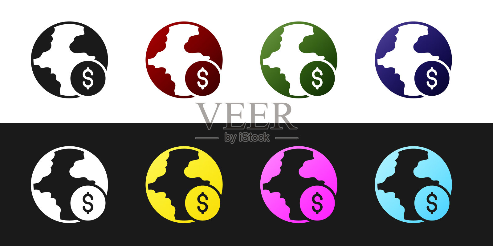 设置全球经济危机图标孤立的黑白背景。世界金融危机。向量图标素材