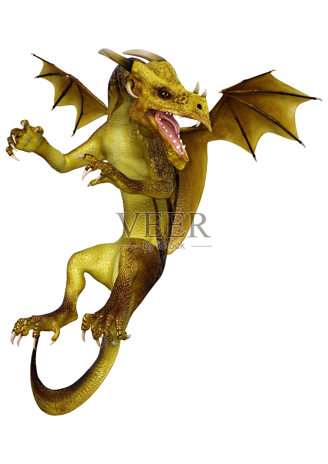 3D渲染童话龙在白色照片摄影图片