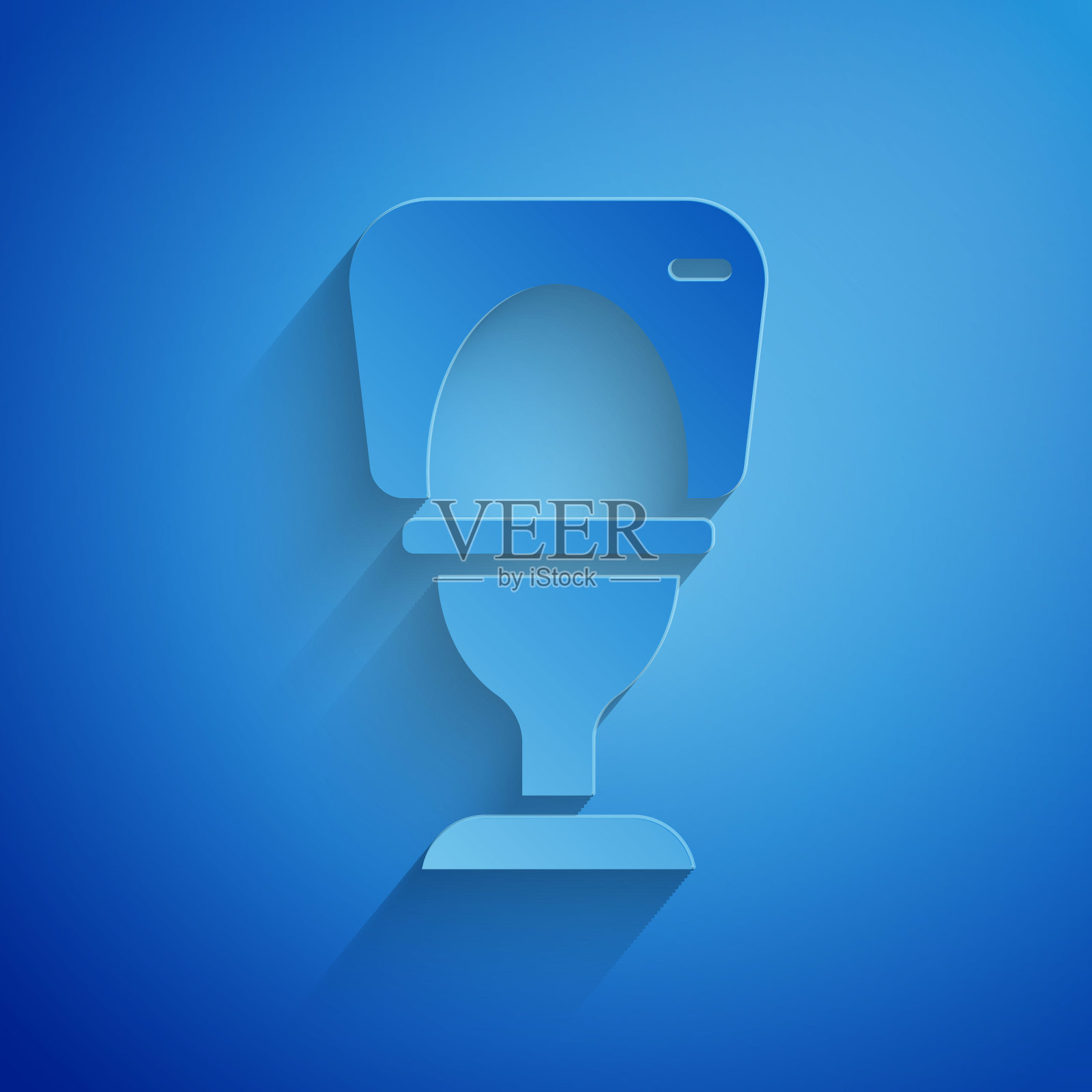 剪纸马桶图标孤立的蓝色背景。纸艺风格。向量插画图片素材