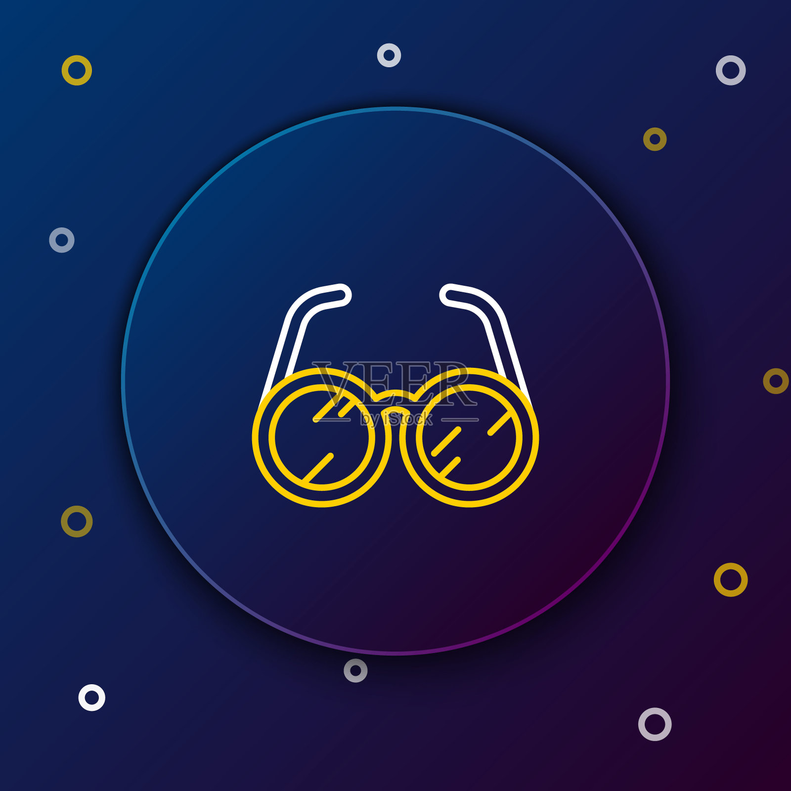 线实验室眼镜图标隔离在蓝色背景。色彩缤纷的轮廓概念。向量插画图片素材