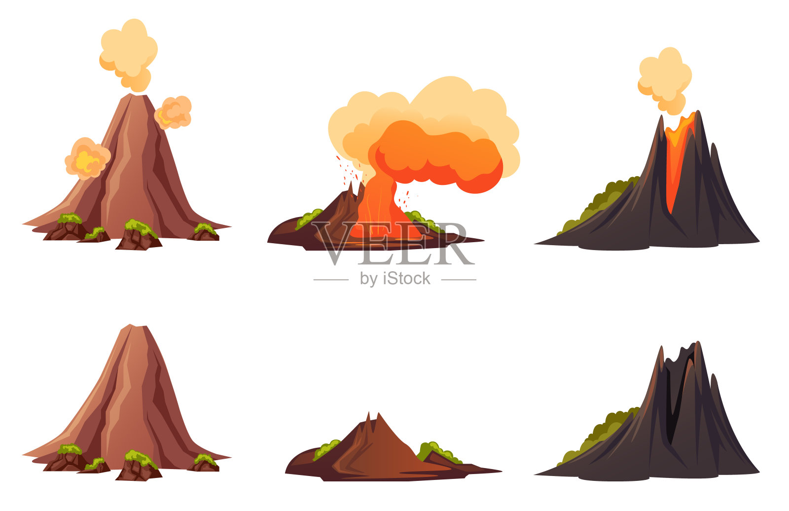火山烟雾活跃的火山火景观概念。矢量图形设计插图插画图片素材