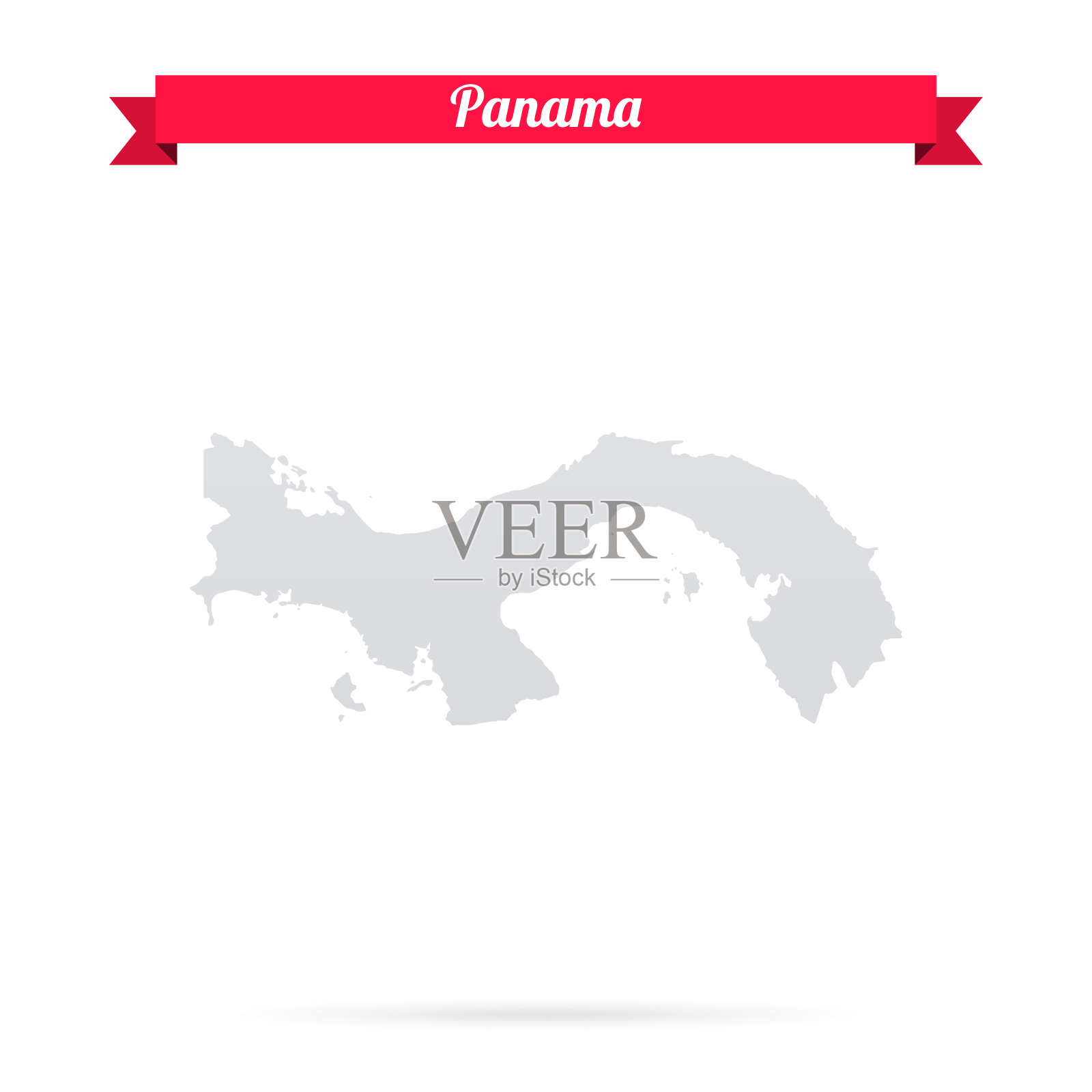 巴拿马地图，白色背景，红色横幅插画图片素材