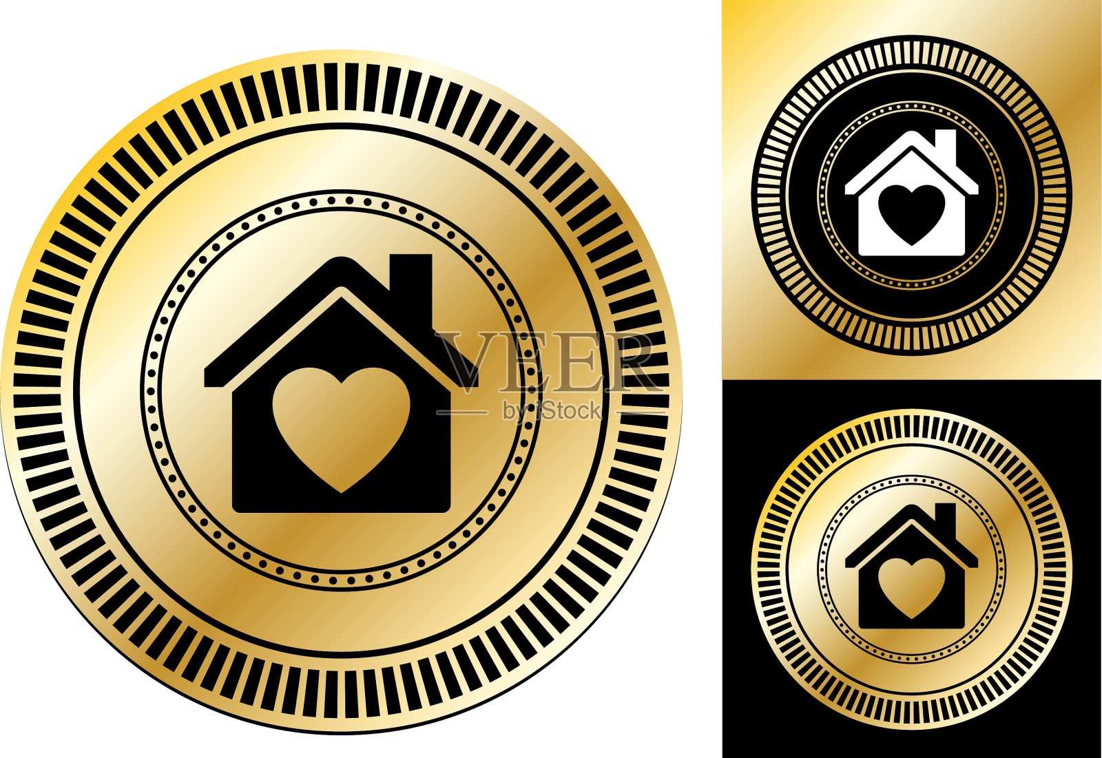 带有心形图标的简单房子插画图片素材